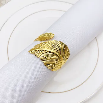 12 шт./лот, золотое кольцо для салфеток в виде большого листа, простое кольцо для салфеток, свадебная посуда, пряжка для салфеток, настольные украшения