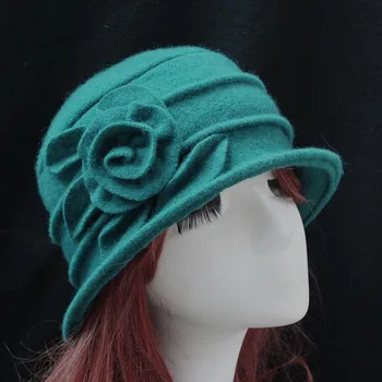 2018 новая женская теплая шапка-Бини, Формальные повседневные фетровые шляпы из 100% шерсти, теплая шерстяная шапка-кепка с цветочным декором