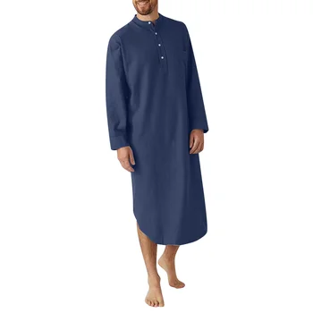 2023, Весенняя мода, Новая мусульманская мужская Рубашка с круглым вырезом и пуговицами, Длинный рукав, Арабская однотонная мужская рубашка Нерегулярной формы, Халат