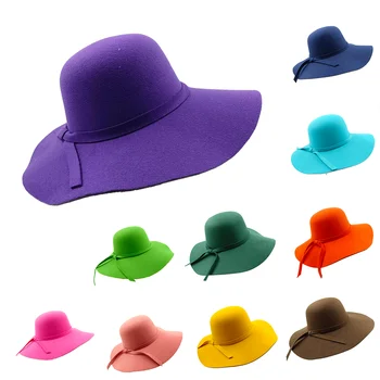 2023 Новая Женская Фетровая шляпа с Бантом из искусственной шерсти, Яркая Фетровая шляпа с Большими полями, вечерняя Шляпа с Большими полями, сомбреро mujer chapeau femme
