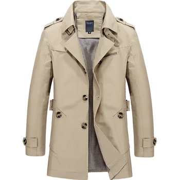 2023 Новая мода, Весенне-осенние куртки в стиле милитари, Тренч средней длины, мужские пояса, Стильная ветровка, однотонные мужские пальто, Однобортный