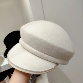 202308-YL ins, шикарная зимняя шерстяная фетровая шляпа с полями, Японская уличная женская восьмиугольная шляпа, женские козырьки для отдыха, кепка