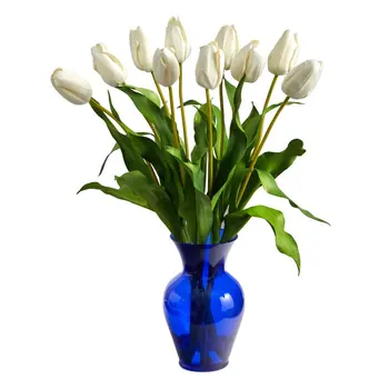 22 дюйма. Голландская искусственная композиция в вазе синего цвета