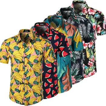 5 Стильных Мужских Гавайских Пляжных Рубашек С Цветочным Фруктовым Принтом, Рубашки, Топы, Повседневные Летние Каникулы с Коротким Рукавом, Мода Для Отдыха, Большие размеры