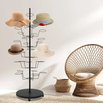 6-уровневая шляпы стеллаж 30 шляпу держатели шляпа головные уборы кепка для одежды органайзер с колесами стоят металлические вешалки шляпу напольная