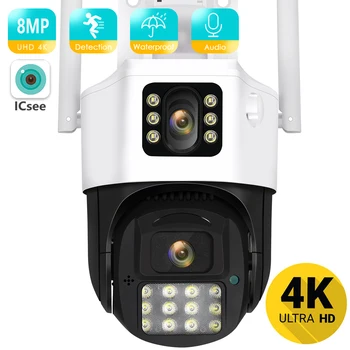 8-мегапиксельная 4k PTZ WiFi IP-камера с Двойным экраном Цветного Ночного Видения Наружная 4-Мегапиксельная Камера видеонаблюдения ICSEE APP IP-Камера
