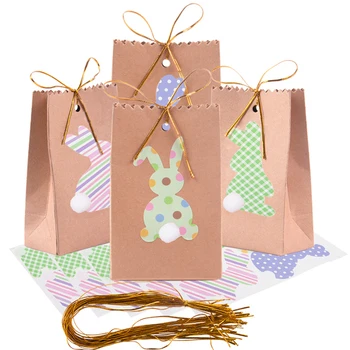 8 шт. Подарочные пакеты с Пасхальным Кроликом из Крафт-бумаги с веревкой, сумка для угощений из Кролика, декор для Пасхальной вечеринки, Подарочная упаковка для печенья, конфет, сумка для сувениров