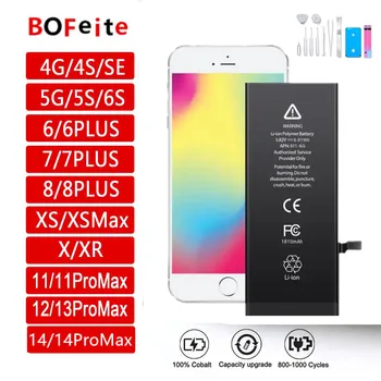 BoFeite 100% Оригинальный Аккумулятор для iPhone 5S 5 6S 6 7 8 Plus X SE SE2 XR XS 11 12 13 Mini 14 Pro Max Замена телефона Bateria