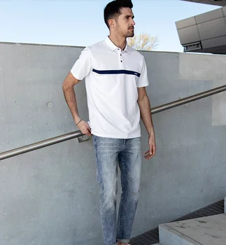 DZ005Q - летняя новая мужская рубашка поло, мужская хлопковая белая футболка с отворотом, расшитая бисером.J8486