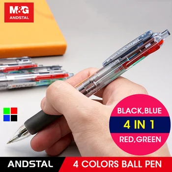 M & G 4/12 шт 4 Цвета в 1 Многоцветная Шариковая ручка с Чернилами 0,7 мм, Тонкие Выдвижные Шариковые Ручки для Письма, Школьные Канцелярские принадлежности