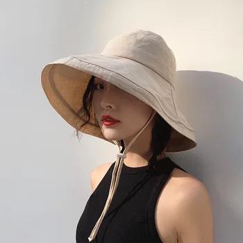 Ohmmayby 2023 Корейская версия Широкополой Шляпы, Японская Летняя Рыбацкая Шляпа, Уличная Повседневная Солнцезащитная Шляпа с Козырьком, Капоты для Женщин