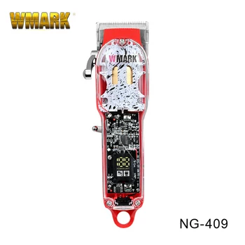WMARK NG-409 красного цвета, прозрачный стиль, профессиональная перезаряжаемая машинка для стрижки 2600 мА, шнур и беспроводной триммер для волос с коническим лезвием