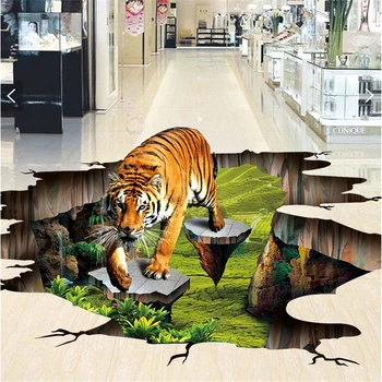 beibehang Пользовательская фотография 3d настенная роспись пола самоклеящаяся наклейка на стену 3 d Тигр на открытом воздухе для рисования 3d настенные обои для комнаты