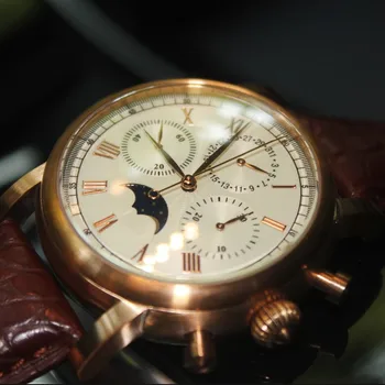 Бронзовые мужские часы с механическим заводом, наручные часы Seagull ST1908, механизм CuSn8, сапфировый ремешок из кожи аллигатора