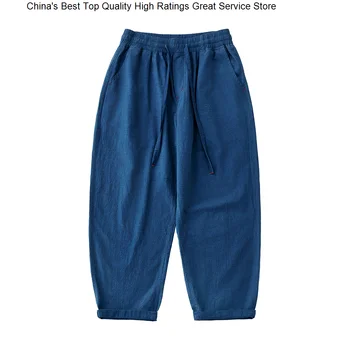 Весенние мужские брюки цвета индиго в японском винтажном стиле, осенние Новые Свободные Широкие брюки с несколькими карманами, хлопковые повседневные прямые Длинные брюки в стиле ретро