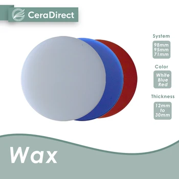 Воск Ceradirect для зуботехнической лабораторной дисково-открытой системы (98 мм)-белый/красный/синий (8 штук) CAD/CAM