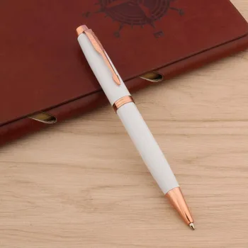 Высококачественная Белая шариковая ручка, Металлические ручки с розово-золотыми чернилами, Канцелярские принадлежности, Школьные принадлежности, Подарок Новый