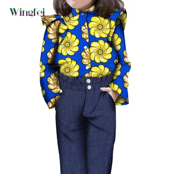Детская одежда в африканском стиле для девочек, комплекты из 2 предметов, костюмы Дашики, рубашка с принтом и длинные брюки, Повседневный костюм для девочек, уличная одежда WYT678
