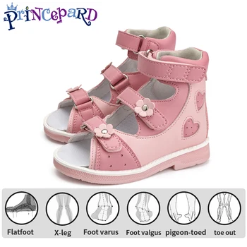 Детские ортопедические сандалии Princepard/ Корректирующая обувь для девочек с высокой спинкой, поддержкой щиколоток и свода стопы, блестящая розовая пара