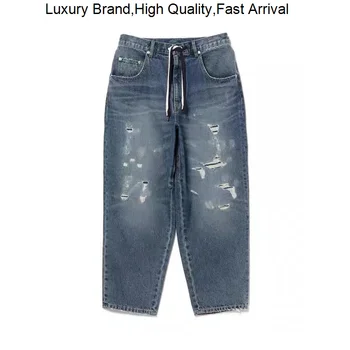 Джинсовые БАЛКИ 23SS Тренд Япония, Ветхие джинсы в стиле ретро с мешковатыми завязками для мужчин и женщин