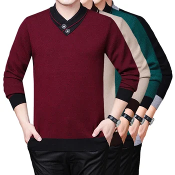 Дизайнерский свитер с пуговицами для мужчин, высококачественные однотонные толстые свитера, Пуловеры, Тонкий теплый джемпер с длинным рукавом