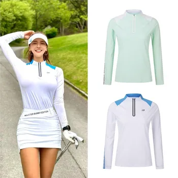Женские рубашки для гольфа с длинным рукавом, тренировочная рубашка на молнии