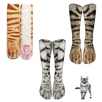 Забавные хлопчатобумажные носки с леопардом и Тигром для женщин, носки с кошками Happy Animal Kawaii Унисекс, Harajuku, Милые повседневные носки с высокими голенищами, женские