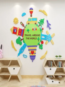 Зеленый Вокруг Земли 3D Трехмерный акриловый Пользовательский макет стены детского сада для украшения детской комнаты