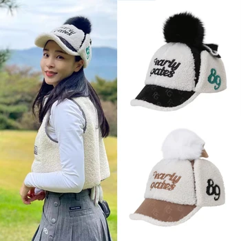 Кепка для гольфа, женская шапка, осенне-зимняя теплая ушная раковина, наушники с шариком