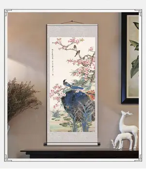 Китайская картина в виде Свитка, цветочный настенный художественный Плакат, Винтажный декор комнаты, Эстетическое настенное украшение для гостиной