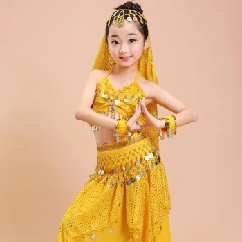 Костюмы для танца живота для детей, Детская юбка для танца живота для девочек, Платье для Болливудских танцев, комплект из индийской ткани для выступлений