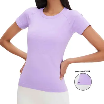Летняя бесшовная базовая футболка для йоги с короткими рукавами, спортивный топ, однотонная быстросохнущая одежда для фитнеса для дам
