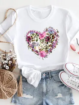 Модная футболка с цветочным узором Love для женщин, повседневные топы с круглым вырезом и коротким рукавом Kawaii Girl, Летний тренд, женская одежда большого размера