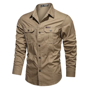 Мужская Брендовая Армейская рубашка в стиле Милитари 2024, Весенняя Хлопковая Мужская Рубашка с длинным Рукавом, Однотонные Повседневные Рубашки Размера Плюс 6XL, Осенняя Camisa Masculina