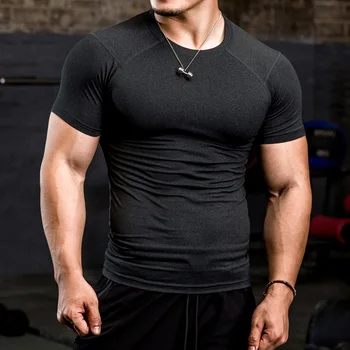 Мужская облегающая спортивная футболка для бодибилдинга и бега, быстросохнущая рубашка для бега, Компрессионный топ с коротким рукавом, Мужская спортивная тренировка в тренажерном зале