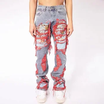 Мужские Джинсы в стиле Ретро, Модный уличный тренд, Американские мужские Джинсы с вышивкой в стиле хип-хоп тяжелой промышленности, Мужские модные джинсы Уличной одежды Y2K