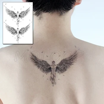 Наклейка с татуировкой, крылья из перьев летящего Ангела, половина руки, Поддельная Татуировка для женщин и мужчин, Аксессуары для тела, временные наклейки