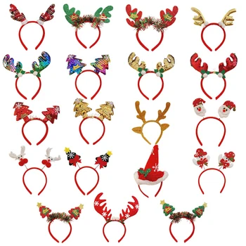 Новые рождественские повязки с блестками для детей, обруч для головы с оленьими рогами Санта-Клауса, Снеговика, женщин и девочек, обруч для волос с оленьими рогами Рождественской елки