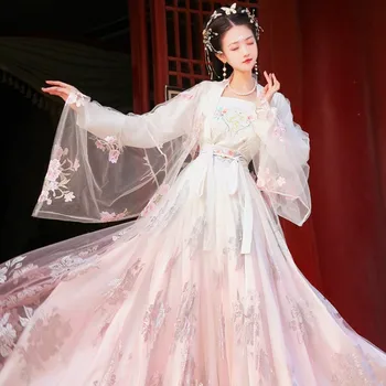Платья JUSTSAIYAN Hanfu, Женская Фея в китайском традиционном стиле, Элегантная женская юбка с талией, Костюм для выступления на сцене, Великолепный