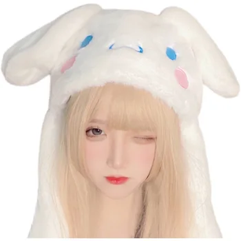 Плюшевая шапка с мультяшным утепленным кроликом, шапка с ушками, зимняя шапка для девочек