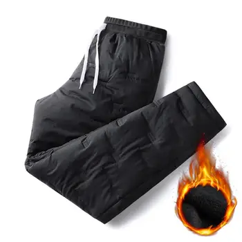 Повседневные брюки с хлопковой подкладкой, зимние карманы, непромокаемые брюки со средней талией, теплые брюки для повседневной носки