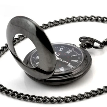 Полированный черный полый корпус с римским номером, мужские карманные часы с ручным заводом, механический механизм, цепочка-брелок, приятный Рождественский подарок