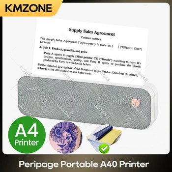 Принтер для татуировок Peripage A4 Мини-бумага без чернил A40, портативный термопринтер, беспроводной принтер Bluetooth, производитель фотодокументов, офисное использование