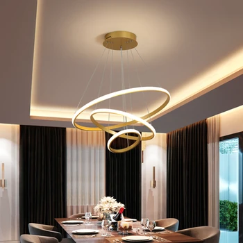 Ресторанная люстра в скандинавском стиле, современная простая золотая бытовая сетка с тремя кольцами, красная креативная круглая лампа