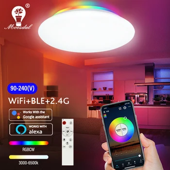 Светодиодный потолочный светильник Smart WiFi с RGB подсветкой 28 Вт, совместимый с Alexa Google Home, с регулируемой яркостью синхронизации музыки для гостиной Спальни