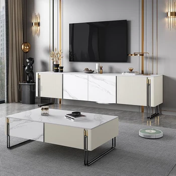 Современный минималистичный шкаф для телевизора из шифера, Итальянский светлый роскошный стиль, напольный одинарный стол, комбинированная мебель для виллы из массива дерева·
