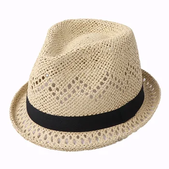 Соломенная Шляпа Мужская Женская Летняя Солнцезащитная шляпа Новая модная Дышащая Пляжная Кепка Мужская Женская Фетровая шляпа с черной лентой Пляжная шляпа