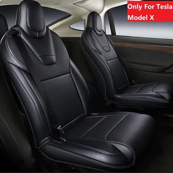 Специально Подобранные Чехлы для автокресел Tesla Model X Полностью Покрытые Высококачественной Кожаной Подушкой на 360 Градусов, Подходят Для 6 Сидений Красного Цвета