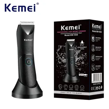 Триммер для волос Kemei KM-1838, Профессиональная Бритва для чувствительных зон, Электрический Станок для бритья волос IPX7, бритва для тела с зарядной базой