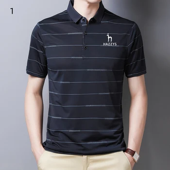 Футболка с коротким рукавом для гольфа с вышитым логотипом, мужская рубашка Поло с ледяным шелковым воротником, мужская рубашка Поло в полоску, летняя футболка для гольфа